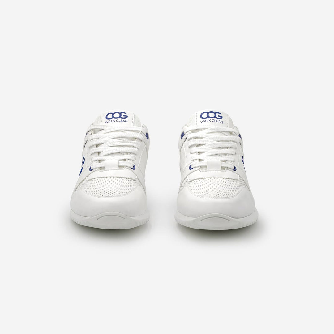 Baskets running végan et écologique femme blanc bleu - Raven Cog