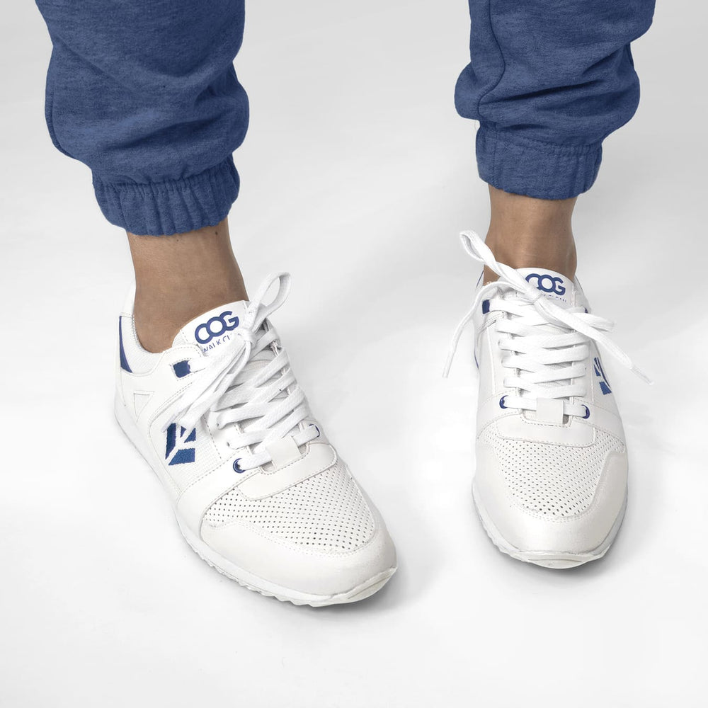 Baskets running végan et écologique femme blanc bleu - Raven Cog