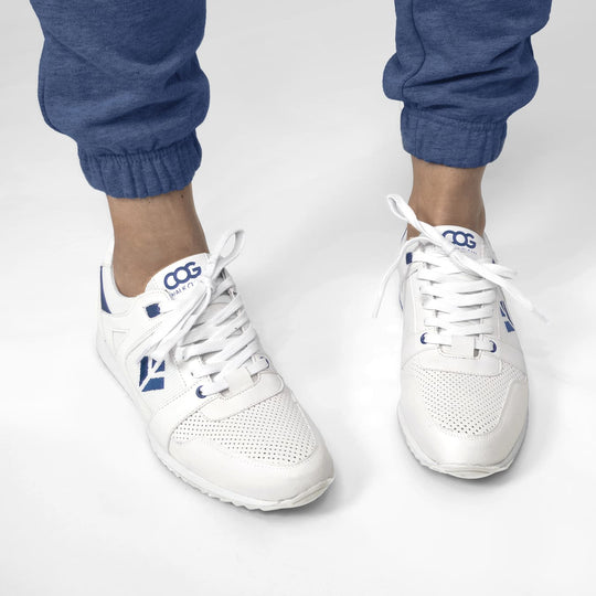 Baskets running végan et écologique femme blanc bleu - Raven Cog