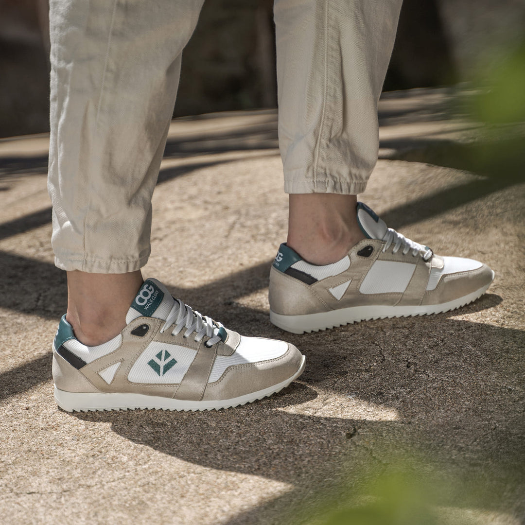 Baskets running végan et écologique femme blanc beige vert - Raven Cog