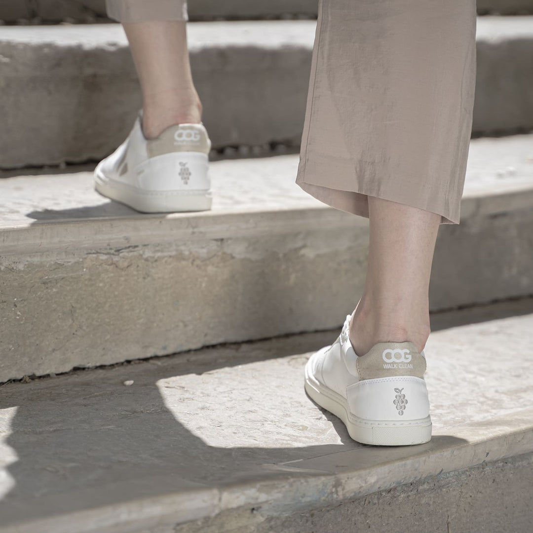Baskets sneakers végan et écologique cuir végétal blanche beige - Topsy Cog