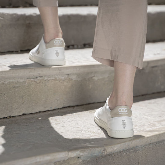 Baskets sneakers végan et écologique cuir végétal blanche beige - Topsy Cog