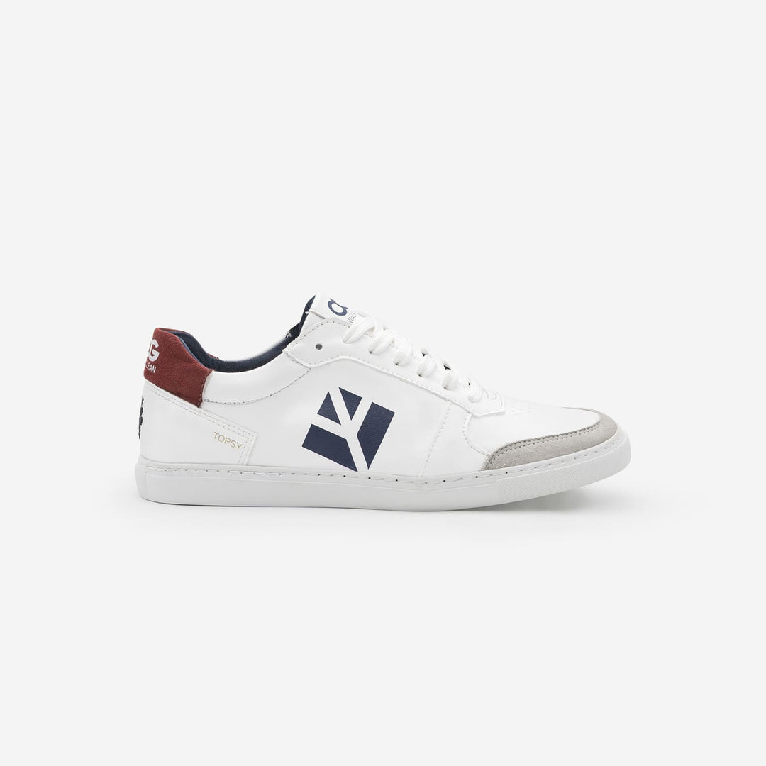 Baskets sneakers végan et écologique cuir végétal blanche rouge bleu - Topsy Cog