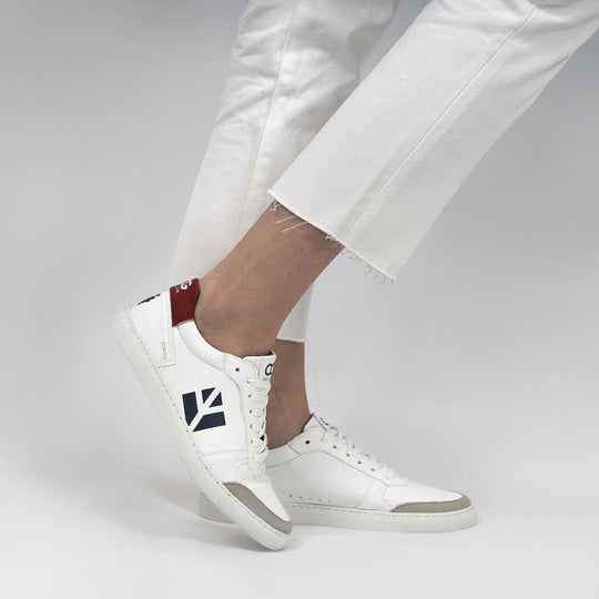 Baskets sneakers végan et écologique cuir végétal blanc rouge - Topsy Cog
