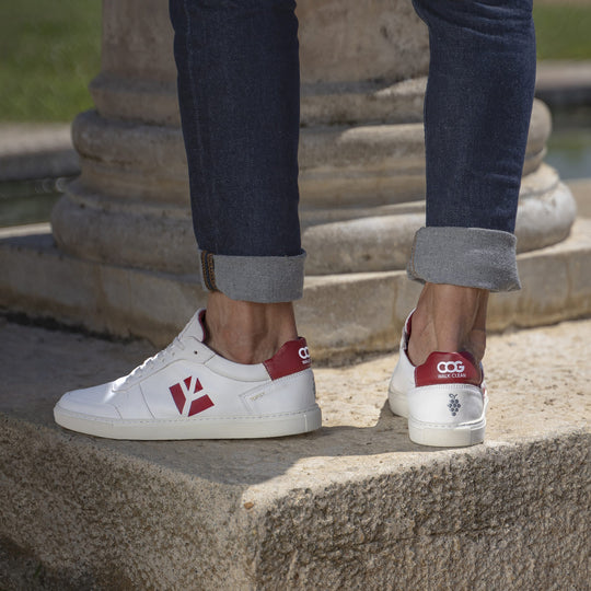 Baskets sneakers végan et écologique cuir végétal blanche rouge - Topsy Cog