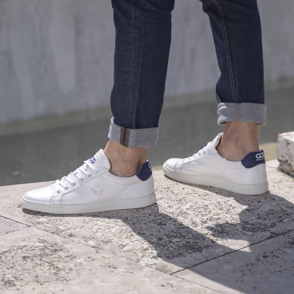 Sneakers baskets basses végan et écologique blanc bleu - Winton Cog