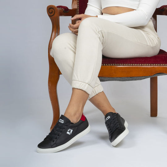 Sneakers baskets basses végan et écologique noir rouge carmin - Winton Cog