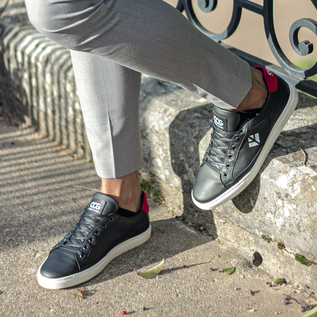 Sneakers baskets basses végan et écologique noir rouge carmin - Winton Cog